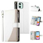 For iPhone 11 Stitching Multi-card Zipper Wallet Leather Phone Case with Short Strap(White) - 1