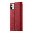 For iPhone 11 Stitching Multi-card Zipper Wallet Leather Phone Case with Short Strap(Red) - 3