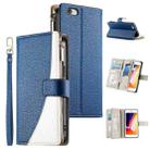 For iPhone SE 2022 / SE 2020 / 8 / 7 Stitching Multi-card Zipper Wallet Leather Phone Case with Short Strap(Dark Blue) - 1