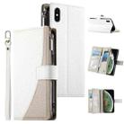 For iPhone XS Max Stitching Multi-card Zipper Wallet Leather Phone Case with Short Strap(White) - 1