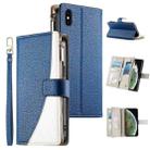 For iPhone XS Max Stitching Multi-card Zipper Wallet Leather Phone Case with Short Strap(Dark Blue) - 1