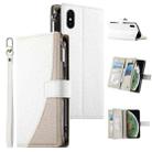 For iPhone X / XS Stitching Multi-card Zipper Wallet Leather Phone Case with Short Strap(White) - 1