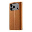 For iPhone 17 Pro Max Stitching Multi-card Zipper Wallet Leather Phone Case with Short Strap(Brown) - 3