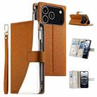 For iPhone 17 Pro Stitching Multi-card Zipper Wallet Leather Phone Case with Short Strap(Brown) - 1