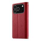 For iPhone 17 Pro Stitching Multi-card Zipper Wallet Leather Phone Case with Short Strap(Red) - 3