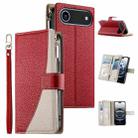 For iPhone 17 Air Stitching Multi-card Zipper Wallet Leather Phone Case with Short Strap(Red) - 1