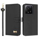 For Xiaomi 13T / 13T Pro Metal Bow Leather Phone Case with Hand Strap(Black) - 1