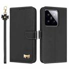 For Xiaomi 14 Metal Bow Leather Phone Case with Hand Strap(Black) - 1