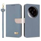 For Xiaomi 14 Ultra Metal Bow Leather Phone Case with Hand Strap(Light Blue) - 1