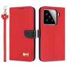 For Xiaomi 15 Metal Bow Leather Phone Case with Hand Strap(Red) - 1