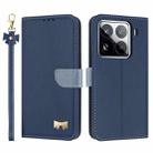 For Xiaomi 15 Pro Metal Bow Leather Phone Case with Hand Strap(Dark Blue) - 1