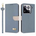 For Xiaomi 15 Pro Metal Bow Leather Phone Case with Hand Strap(Light Blue) - 1