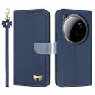 For Xiaomi 15 Ultra Metal Bow Leather Phone Case with Hand Strap(Dark Blue) - 1