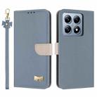 For Xiaomi 14T Metal Bow Leather Phone Case with Hand Strap(Light Blue) - 1