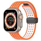 For Apple Watch 46mm / 49mm / 45mm / 44mm Magnetic Buckle Breathable Silicone Watch Band(Orange White) - 1