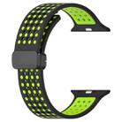 For Apple Watch 46mm / 49mm / 45mm / 44mm Magnetic Buckle Breathable Silicone Watch Band(Black Lime) - 2