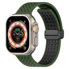 For Apple Watch 46mm / 49mm / 45mm / 44mm Magnetic Buckle Breathable Silicone Watch Band(Army Green Black) - 1