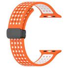 For Apple Watch 42mm / 41mm / 40mm / 38mm Magnetic Buckle Breathable Silicone Watch Band(Orange White) - 2