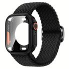 For Apple Watch Series 45mm Ladder Buckle Loop Nylon Watch Band with Change to Ultra 49mm Film PC Cover(Black) - 1