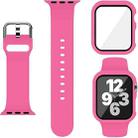 For Apple Watch Series 10 46mm Pin Buckle Silicone Watch Band with Film Integrated PC Case(Rose Red) - 1