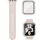 For Apple Watch Series 41mm Pin Buckle Silicone Watch Band with Film Integrated PC Case(Starlight) - 1