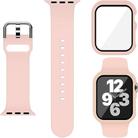 For Apple Watch Series 41mm Pin Buckle Silicone Watch Band with Film Integrated PC Case(Pink) - 1