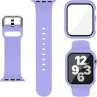 For Apple Watch Series 45mm Pin Buckle Silicone Watch Band with Film Integrated PC Case(Purple) - 1