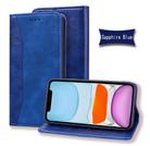 For iPhone 11 Business Stitching Horizontal Flip Leather Case with Double Folding & Bracket & Card Slots & Photo Frame & Wallet(Sapphire Blue) - 1