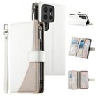 For Samsung Galaxy S25 Ultra 5G Stitching Multi-card Zipper Wallet Leather Phone Case with Short Strap(White) - 1