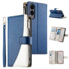For Samsung Galaxy S25 Edge 5G Stitching Multi-card Zipper Wallet Leather Phone Case with Short Strap(Dark Blue) - 1