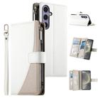 For Samsung Galaxy S24+ 5G / S25+ 5G Stitching Multi-card Zipper Wallet Leather Phone Case with Short Strap(White) - 1