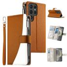 For Samsung Galaxy S24 Ultra 5G Stitching Multi-card Zipper Wallet Leather Phone Case with Short Strap(Brown) - 1