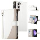 For Samsung Galaxy S23+ 5G Stitching Multi-card Zipper Wallet Leather Phone Case with Short Strap(White) - 1