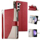 For Samsung Galaxy S23+ 5G Stitching Multi-card Zipper Wallet Leather Phone Case with Short Strap(Red) - 1