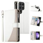 For Samsung Galaxy S23 Ultra 5G Stitching Multi-card Zipper Wallet Leather Phone Case with Short Strap(White) - 1
