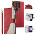 For Samsung Galaxy S23 Ultra 5G Stitching Multi-card Zipper Wallet Leather Phone Case with Short Strap(Red) - 1
