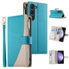 For Samsung Galaxy S23 5G Stitching Multi-card Zipper Wallet Leather Phone Case with Short Strap(Blue) - 1