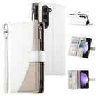For Samsung Galaxy S23 5G Stitching Multi-card Zipper Wallet Leather Phone Case with Short Strap(White) - 1