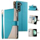 For Samsung Galaxy S22+ 5G Stitching Multi-card Zipper Wallet Leather Phone Case with Short Strap(Blue) - 1