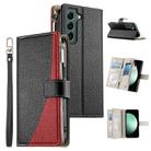 For Samsung Galaxy S22+ 5G Stitching Multi-card Zipper Wallet Leather Phone Case with Short Strap(Black) - 1