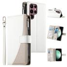 For Samsung Galaxy S22 Ultra 5G Stitching Multi-card Zipper Wallet Leather Phone Case with Short Strap(White) - 1