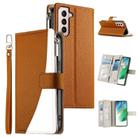 For Samsung Galaxy S21+ 5G Stitching Multi-card Zipper Wallet Leather Phone Case with Short Strap(Brown) - 1