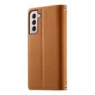 For Samsung Galaxy S21+ 5G Stitching Multi-card Zipper Wallet Leather Phone Case with Short Strap(Brown) - 3