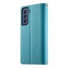 For Samsung Galaxy S21 FE 5G Stitching Multi-card Zipper Wallet Leather Phone Case with Short Strap(Blue) - 3