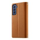 For Samsung Galaxy S21 FE 5G Stitching Multi-card Zipper Wallet Leather Phone Case with Short Strap(Brown) - 3