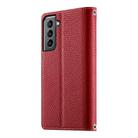 For Samsung Galaxy S21 5G Stitching Multi-card Zipper Wallet Leather Phone Case with Short Strap(Red) - 3