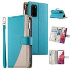 For Samsung Galaxy S20+ Stitching Multi-card Zipper Wallet Leather Phone Case with Short Strap(Blue) - 1