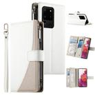 For Samsung Galaxy S20 Ultra Stitching Multi-card Zipper Wallet Leather Phone Case with Short Strap(White) - 1