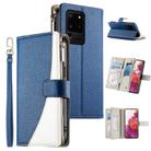 For Samsung Galaxy S20 Ultra Stitching Multi-card Zipper Wallet Leather Phone Case with Short Strap(Dark Blue) - 1