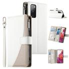 For Samsung Galaxy S20 FE Stitching Multi-card Zipper Wallet Leather Phone Case with Short Strap(White) - 1